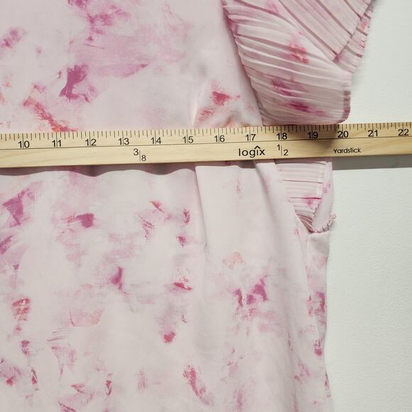 Nine West Pleated Ruffle Sleeve Blouse Size L Pink Chiffon Wearable Art Career - Picture 13 of 15